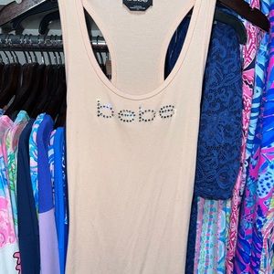 Bebe coral/peach rhinestones tank top EUC